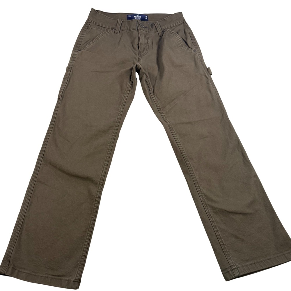 Hollister Mens Carpenter Pants Olive Brown Epic Flex Straight Leg‎ 28x27 Utility
